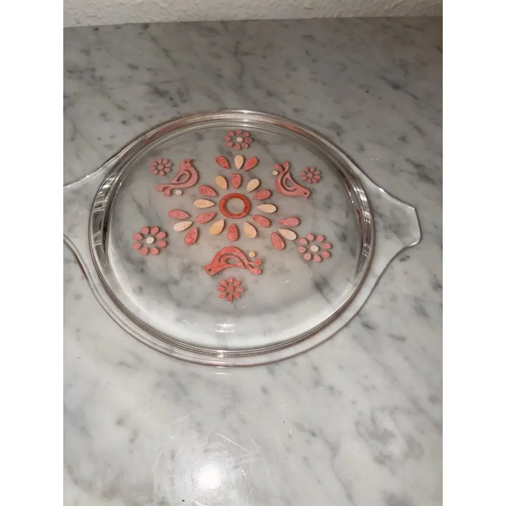 Pyrex Friendship Casserole Dish #473 1 Qt Lid Red Birds Flowers Vintage